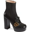 Gucci Leather Platform Ankle Boot With Fringe In Black