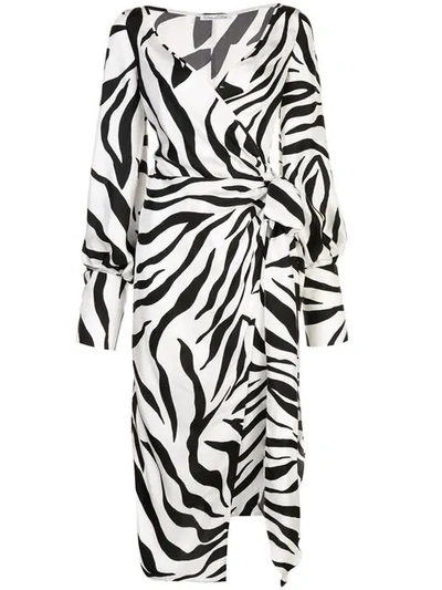 Oscar De La Renta Zebra-print Crossover V-neck Dress In White Black