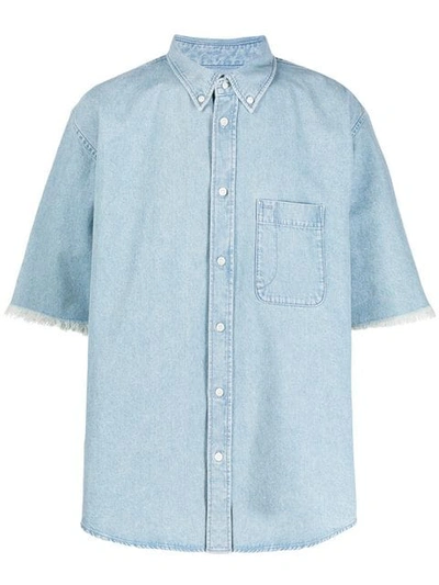 Balenciaga Short Sleeve Denim Button-down Shirt In Blue
