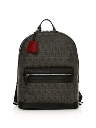 Ferragamo Men's Gancini Leather-trim Backpack In Grey