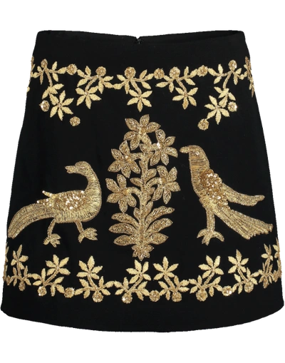 Oscar De La Renta Embroidered Mini Skirt In Blk-gld