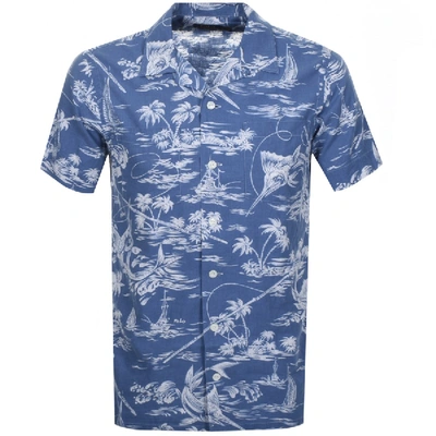 Polo Ralph Lauren Camp-collar Printed Linen And Cotton-blend Shirt In Blue