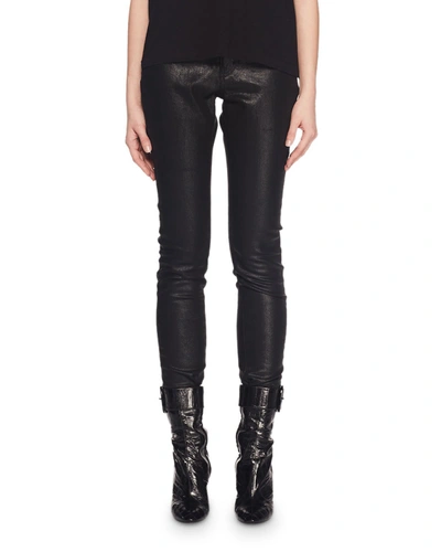 Saint Laurent High-waist Five-pocket Coated Cotton Skinny Jeans In Black