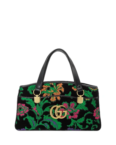 Gucci Mediumfloral Chenille Jacquard Top Handle Bag In Black