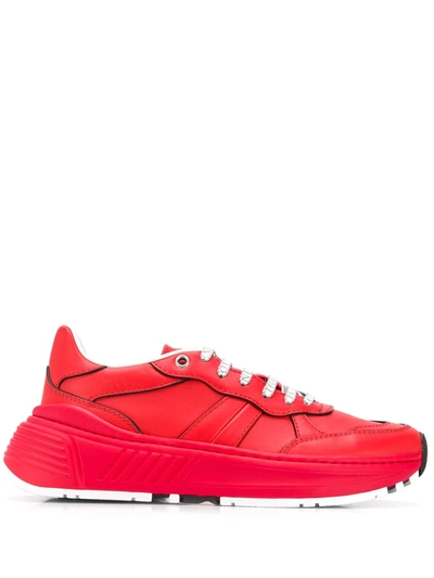 Bottega Veneta Exaggerated-sole Leather Low-top Trainers In Red