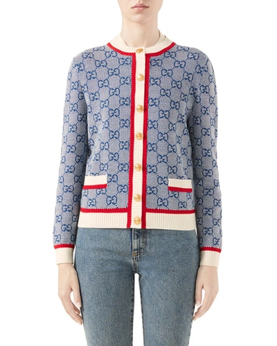 Gucci Gg Supreme Knitted Cardigan In Blue