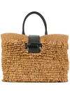 TOD'S TOD'S FRINGED STRAW TOTE - NEUTRALS