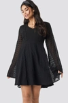 NA-KD V-NECK DELICATE LACE DRESS - BLACK