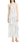 ATM ANTHONY THOMAS MELILLO STRIPE GAUZE RUFFLE SLIPDRESS,AW7123-BAL