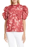 SEA MONET FLORAL RUCHED PUFF SLEEVE TOP,PF19-16