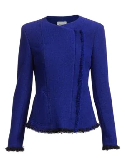 Akris Punto Fringe Trim Asymmetrical Zip Tweed Jacket In Electric Blue