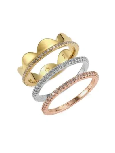 Kate Spade Slender Scallops 3-piece Pave Band Ring Set In Multicolor