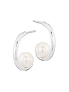 Mikimoto 7.5mm White Round Akoya Pearl 18k White Gold Huggie Hoop Earrings