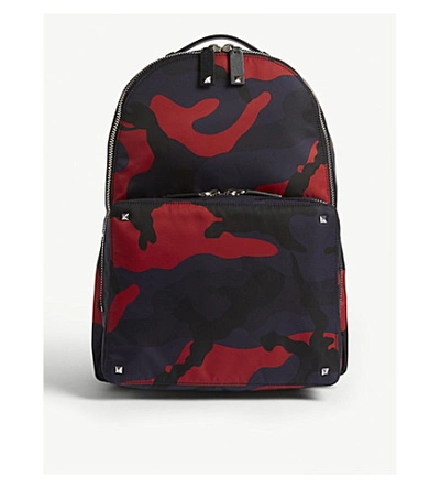 Valentino Garavani Camouflage Nylon Backpack In Black Blue
