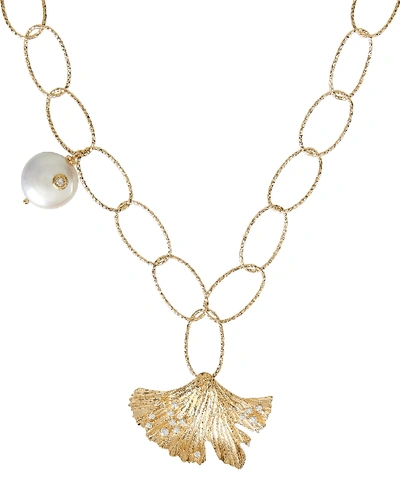 Apples & Figs Love Potion Leaf And Pearl Necklace In Gold