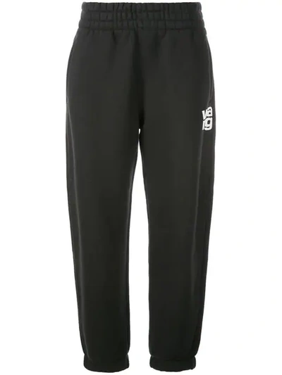 Alexander Wang T Printed Cotton-blend Fleece Track Trousers In Black