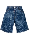 DSQUARED2 STAMPED WIDE DENIM SHORTS