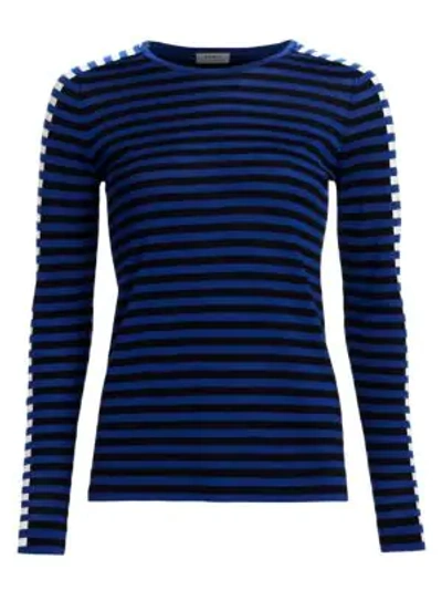 Akris Punto Women's Tri-color Wool Knit Sweater In Black Electric Blue Off