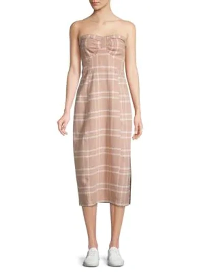 Free People Plaid Linen & Cotton Blend Midi Dress In Natural