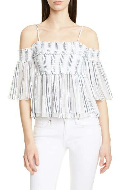 Atm Anthony Thomas Melillo Striped Cold-shoulder Top In Chalk/ Midnight Stripe
