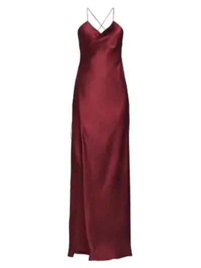 Michelle Mason Strappy Silk Wrap Gown In Wine