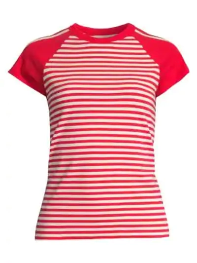 Current Elliott The Saturday Raglan Stripe Tee In Red White Stripe