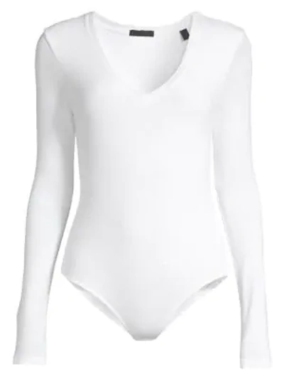 Atm Anthony Thomas Melillo Ribbed V-neck Bodysuit In White