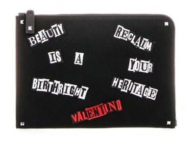 Valentino Garavani Appliqué Clutch Bag In Black