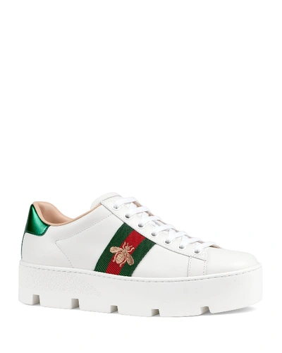 GUCCI NEW ACE PLATFORM BEE SNEAKERS,PROD148460090