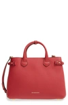 Burberry Medium Banner House Check Leather Tote - Red In Russet Red