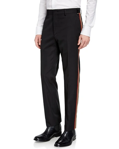 Fendi Black Slim-fit Webbing-trimmed Tech-twill Trousers