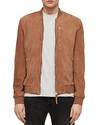 Allsaints Kemble Suede Slim Fit Bomber Jacket In Pale Tan