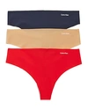 Calvin Klein Invisibles Thongs, Set Of 3 In Bare/fire Lily/speakeasy