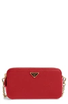 PRADA SMALL DOUBLE COMPARTMENT ZIP SAFFIANO LEATHER CROSSBODY BAG - RED,1DH010 QHH 01