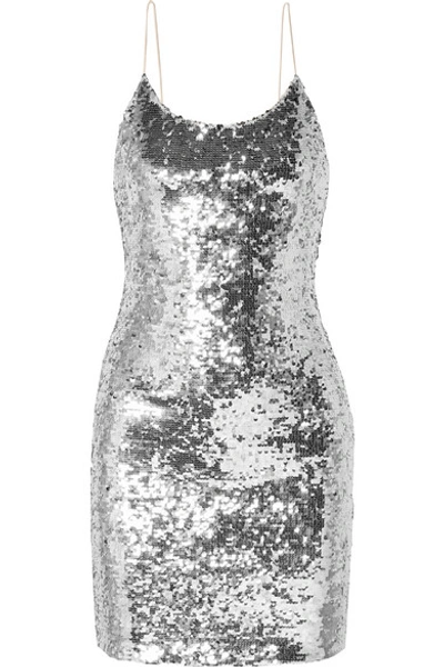 alice and olivia silver sequin dress MIRANDA EMBELLISHED TIERED MAXI DRESS in SILVER