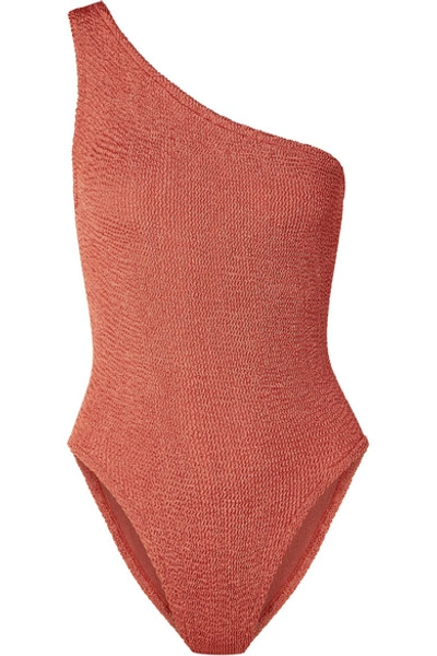 Hunza G Nancy One-shoulder Seersucker Swimsuit In Brick