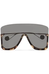 GUCCI Visor square-frame gold-tone and acetate sunglasses