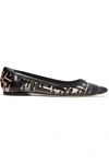 FENDI COLIBRI LEATHER-TRIMMED LOGO-PRINT PVC POINT-TOE FLATS