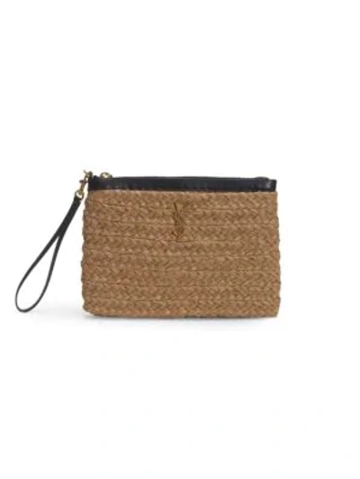 Saint Laurent Viscose & Leather Pouch In Tan