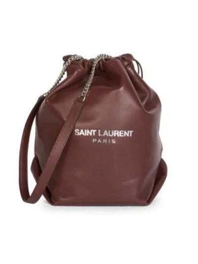 Saint Laurent Small Teddy Leather Bucket Bag In Rouge