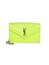 Saint Laurent Monogram Matelassé Neon Leather Wallet-on-chain In Yellow