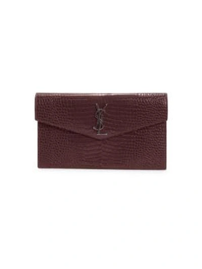 Saint Laurent Women's Uptown Croc-embossed Leather Clutch In Rouge