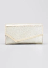Jimmy Choo Emmie Glitter Leather Clutch Bag In Platinum Ice