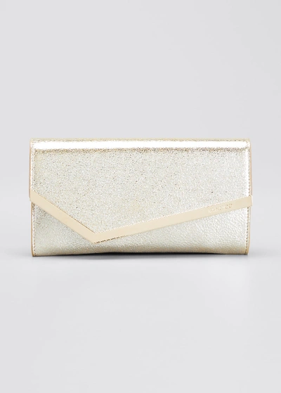Jimmy Choo Emmie Glitter Leather Clutch Bag In Platinum Ice