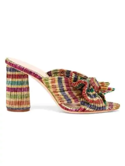 Loeffler Randall Penny Bow-embellished Striped Plissé-lamé Mules In Candy Stripe