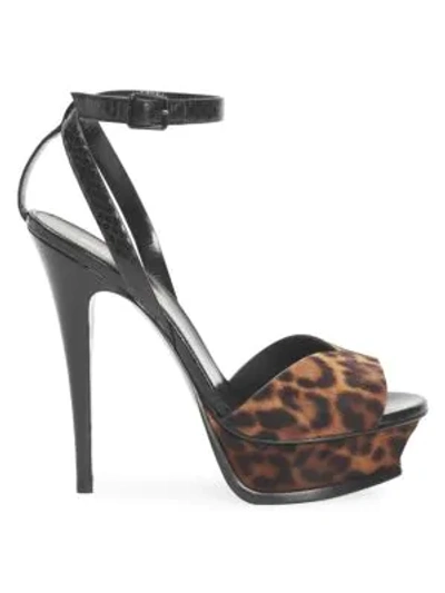 Saint Laurent Tribute Lips Sandals In Ayers And Leopard Printed Pony Effect Leather In Multi