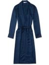 Derek Rose Lingfield Satin-striped Cotton Robe In Blue