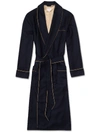 Derek Rose Duke Silk-trimmed Herringbone Cashmere Robe In Navy