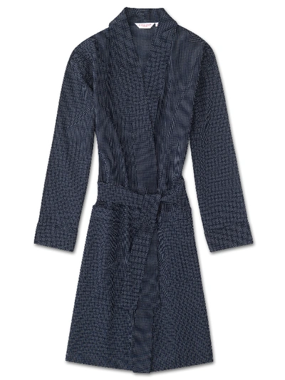 Derek Rose Women's Dressing Gown Plaza 21 Cotton Batiste Polka Dot Navy