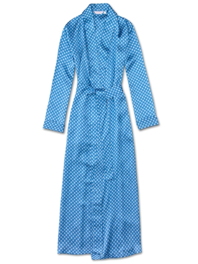 Derek Rose Women's Full Length Dressing Gown Brindisi 20 Pure Silk Satin Blue
